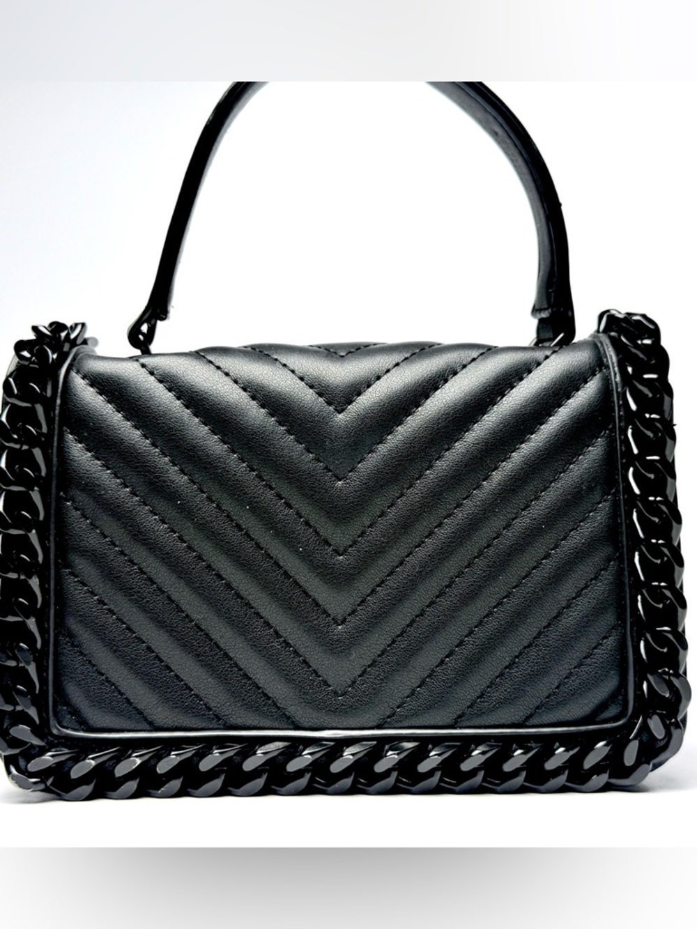 ALDO Greenwald Black Vegan Leather Crossbody Clutch Quilted Chain Strap Bag